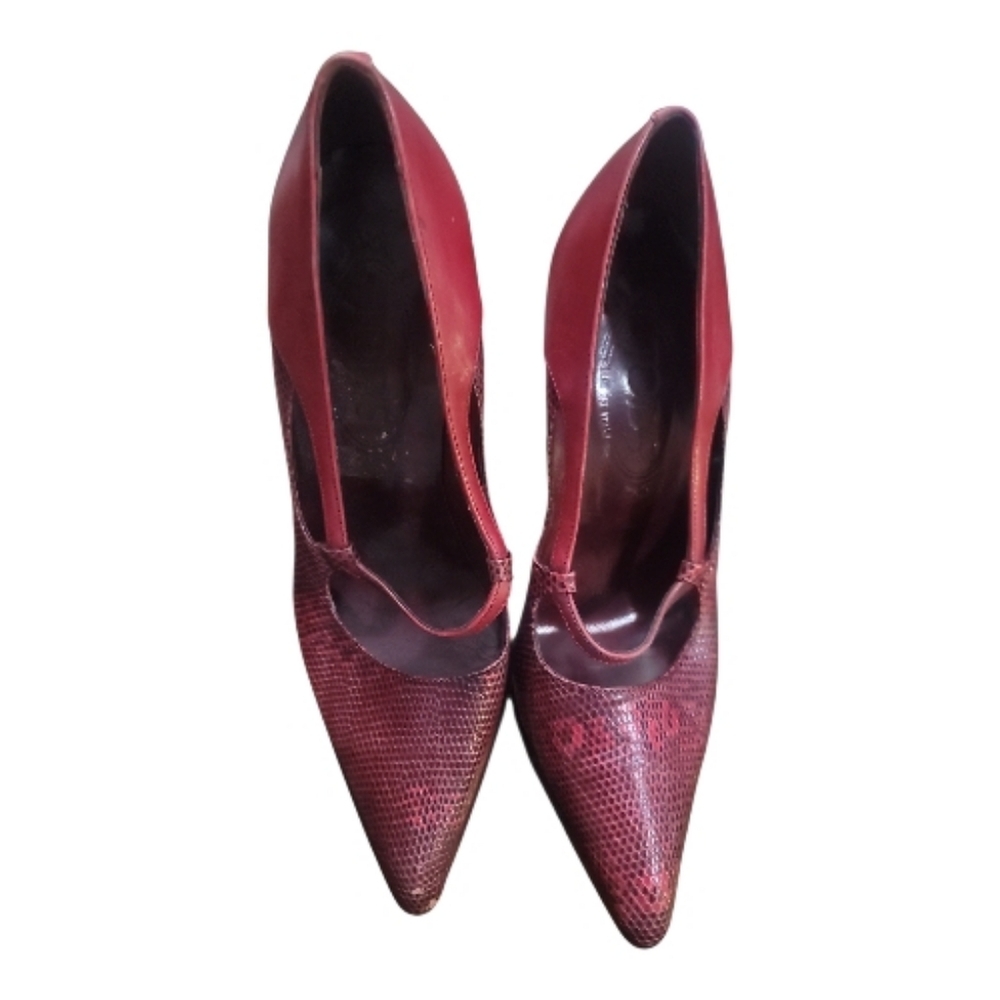 Tod's burgundy red Leather heels snakeskin pointed toe Shoes pumps 5.5 black - Picture 5 of 9
